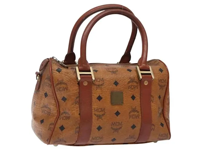 Borsa Boston MCM Logogram Vicetos in pelle PVC marrone e oro Auth bs27984 D'oro