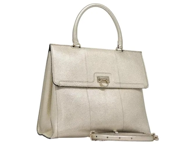 Borsa a mano in pelle Gancini 2 in 1 Salvatore Ferragamo Oro Auth BD137SV D'oro