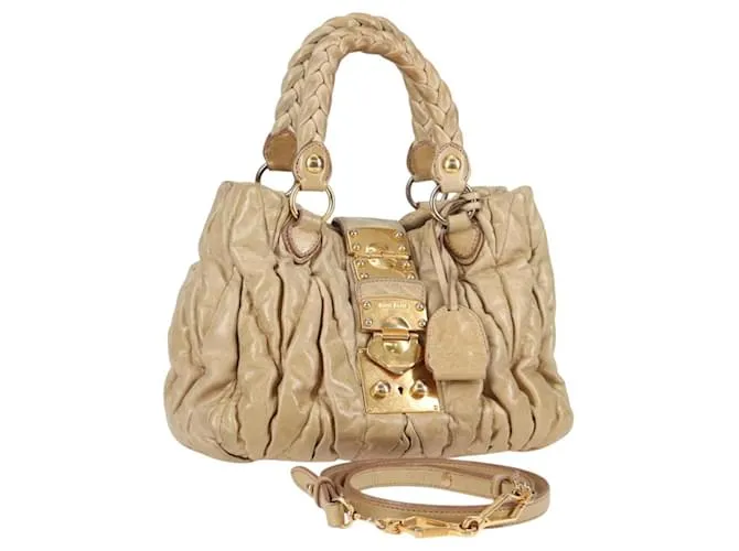 Borsa a mano Miu Miu in pelle 2 in 1 beige oro Auth 127861 D'oro