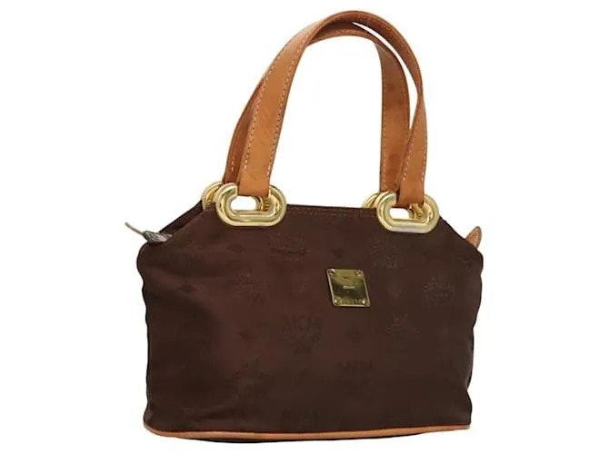Borsa MCM Logogram Vicetos in nylon marrone scuro con oro Auth 122206 D'oro