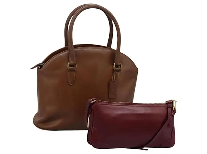 Borsa a Mano in Pelle Coach 2 Set Marrone Rosso Vino Auth 108263 Bordò