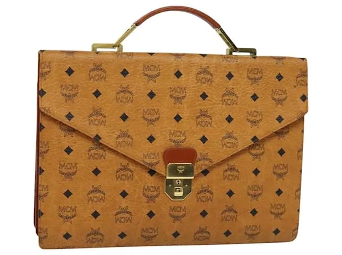 MCM Vicetos Logogram Borsa da Lavoro in Pelle PVC Marrone Auth bs24007