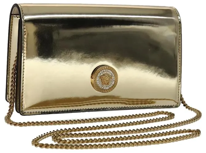 Borsa a Spalla con Catena VERSACE Pelle Verniciata Oro Auth 108490V D'oro