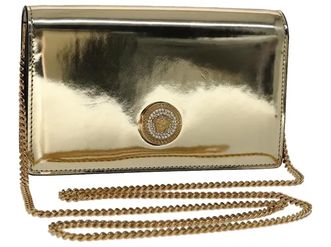 Borsa a Spalla con Catena VERSACE Pelle Verniciata Oro Auth 108487V D'oro