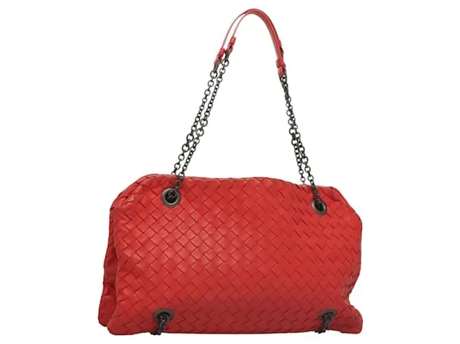 Autre Marque BAG A SPALLA IN PELLE ROSSA CON CATENA INTRECCIATO BOTTEGA VENETA Auth 131699 Rosso