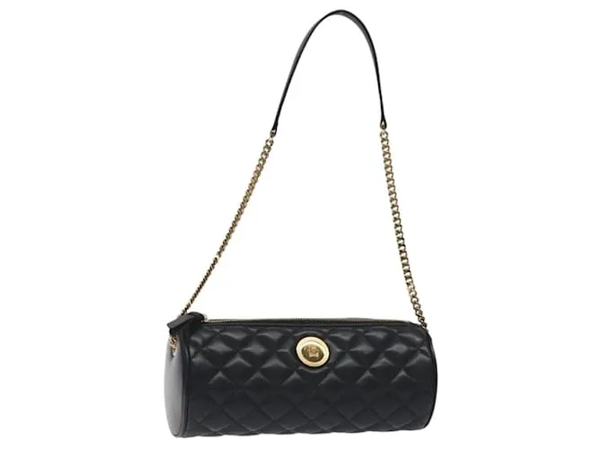 Versace Borsa a spalla con catena in pelle nera e oro Auth 130263 Nero D'oro
