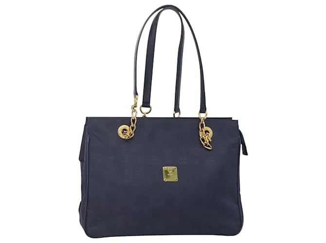 Borsa a spalla MCM Logogram Vicetos in nylon blu navy e oro Auth 127085 D'oro