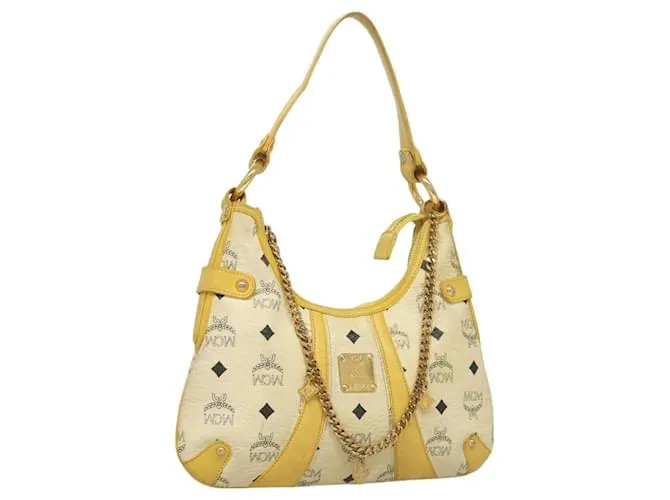 Borsa a Spalla MCM Logogram Vicetos in Pelle PVC Gialla Bianca Auth am8776 Bianco Giallo