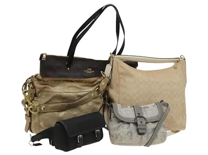 Borsa a Spalla Coach Signature in PVC Canvas 5 Set Nero Beige Auth sw442