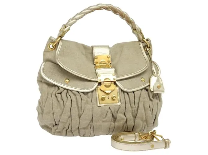 Borsa Miu Miu Matelassé in Cotone 2 in 1 Beige Oro Auth sw431V D'oro