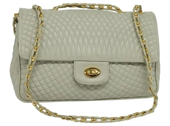 BALLY Borsa a Spalla in Pelle Trapuntata con Catena Beige Oro Auth mr1446 D'oro