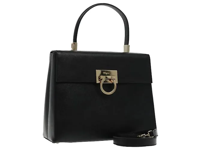 Borsa a mano Gancini Salvatore Ferragamo in pelle Safiano 2 in 1 Nera Auth 95928V Nero