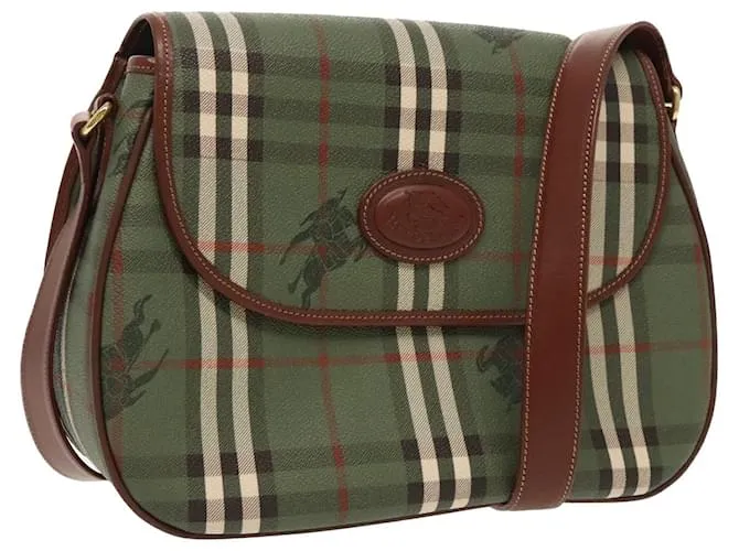 Autre Marque Borsa a Spalla Burberrys Nova Check in Pelle PVC Verde Oro Auth 98800V D'oro