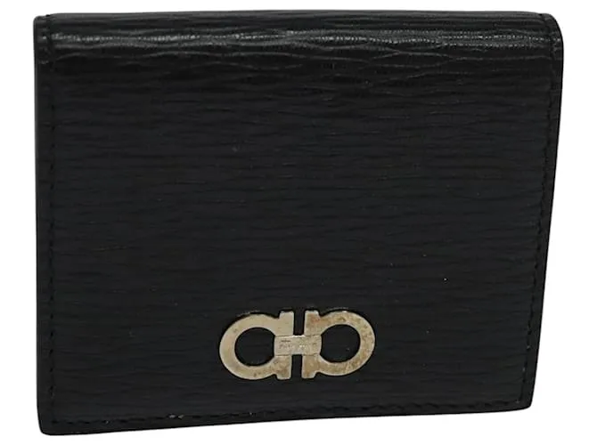 Portamonete Gancini in pelle nera Salvatore Ferragamo Auth 104463V Nero