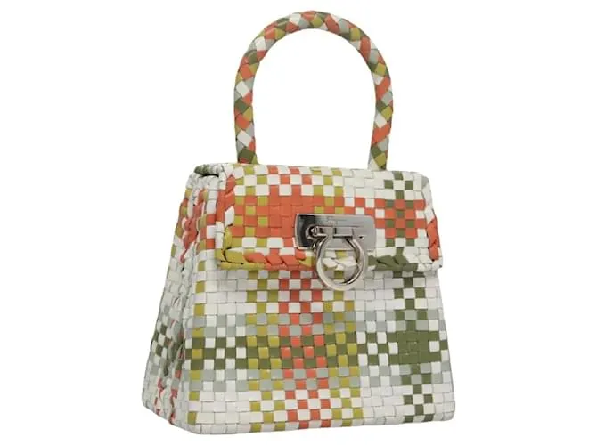 Borsa a mano Gancini in pelle multicolore Salvatore Ferragamo Auth 110491AV