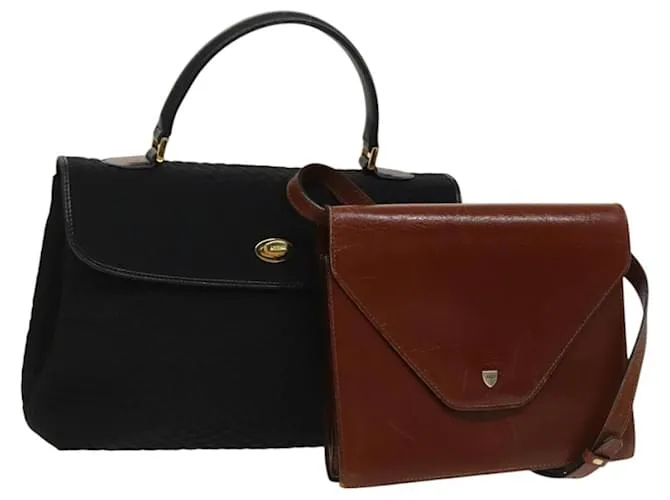 BALLY Borsa a Spalla in Pelle 2 Set Nero Marrone Auth BA3726