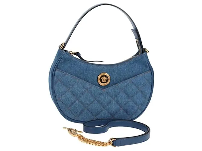 Borsa a Mano VERSACE Denim 2way Blu Oro Auth 118958M D'oro