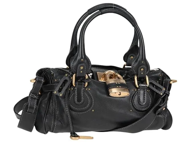 Chloé Borsa a mano Chloe Paddington in pelle 2 in 1 nera e oro Auth 125478M Nero D'oro