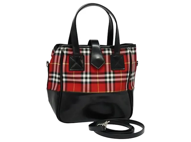 Autre Marque Borsa a mano in nylon Burberrys Nova Check Blue Label Rossa Argento Auth 120591 Rosso