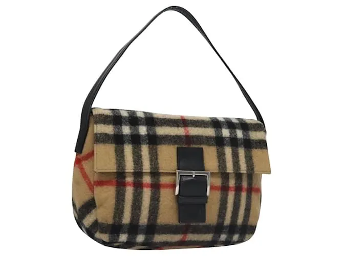 Autre Marque Borsa a spalla Burberrys Nova Check Blue Label Marrone Nero Argento Auth BA357V