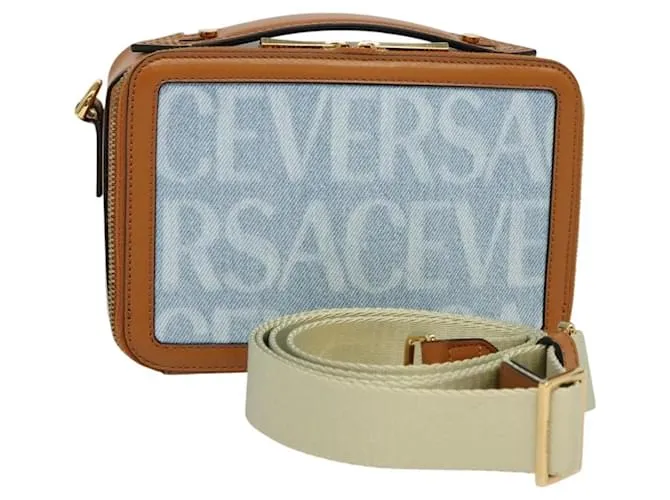 Borsa a mano VERSACE in tela 2 in 1 azzurro chiaro oro Auth EC379AV D'oro Blu chiaro