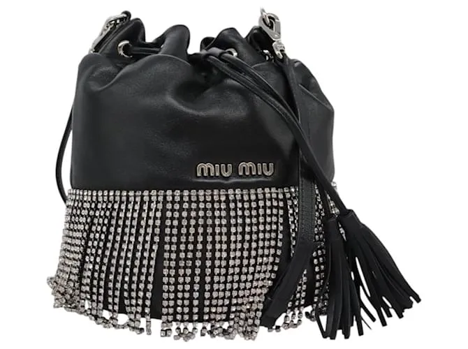 Borsa a Spalla Bijoux Miu Miu in Pelle Nera Auth hk2198AM Nero