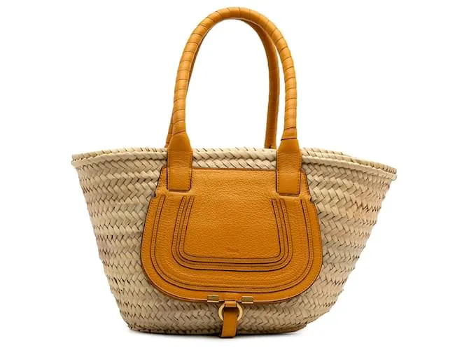 Borsa Tote Marcie Media in Rafia Chloé Brown Marrone Beige
