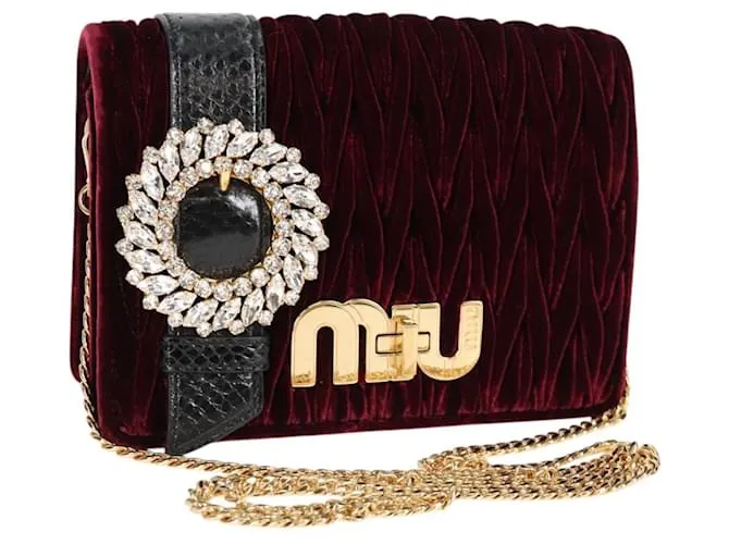 Borsa a Spalla Miu Miu Matelassé Bijoux Velluto Rosso Vino Oro Auth 118941M D'oro Bordò