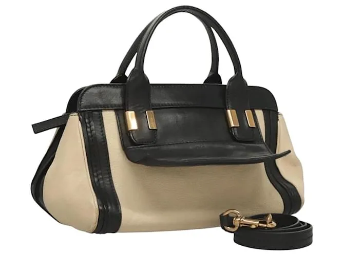 Chloé Borsa a Mano Chloe Alice in Pelle 2 in 1 Bianco Nero Oro Auth BA3814 D'oro