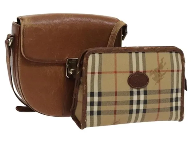 Autre Marque Borsa a Spalla Burberrys Nova Check in Pelle PVC 2 Set Beige Marrone Auth gh436