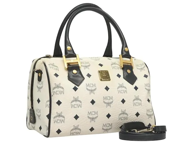 Borsa Boston MCM Logogram Vicetos in pelle PVC 2 in 1 bianca e oro Auth 131369 Bianco D'oro