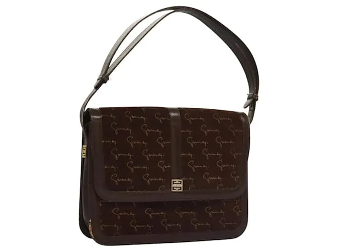 Borsa a Spalla GIVENCHY in Camoscio Marrone Oro Auth bs27977 D'oro