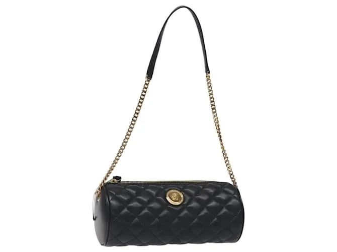 Versace Borsa a spalla a catena in pelle nera e oro Auth 130256 Nero D'oro