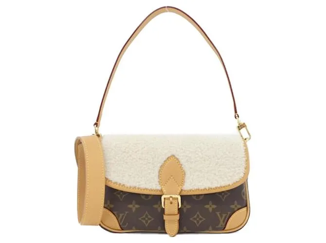 Borsa a Spalla Diane PM Monogramma Louis Vuitton Marrone Bianco