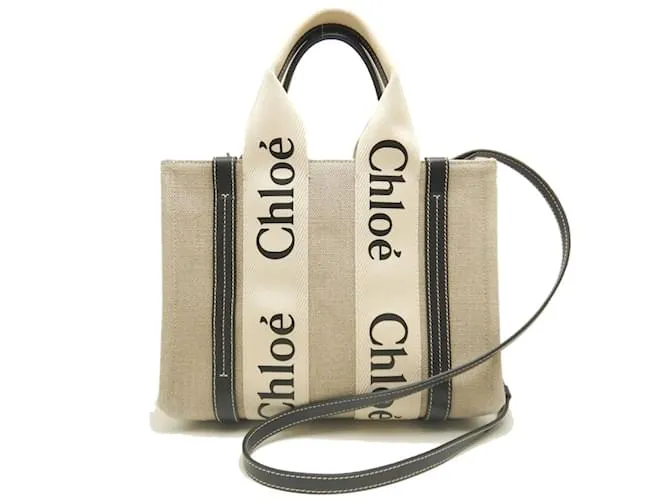 Borsa Tote Piccola Woody di Chloé Beige Blu navy