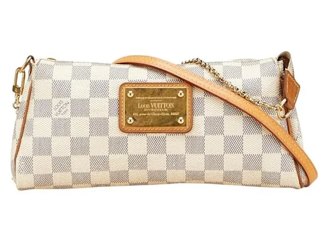 Borsa a spalla Eva con catena Damier Azur di Louis Vuitton Bianco Crudo