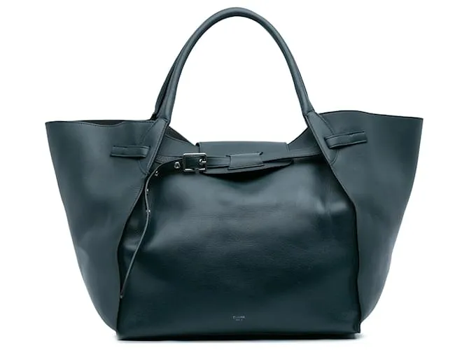 Big Bag Céline Celine Borsa Tote Grande in Pelle di Vitello Grana Morbida Verde Verde scuro