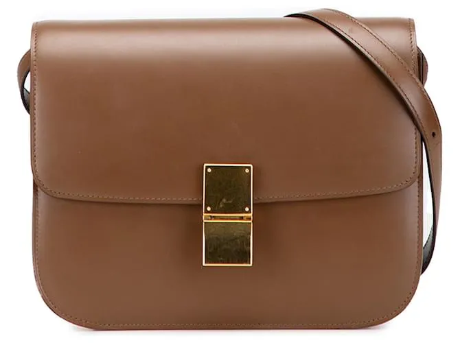 Classic Box Céline Celine Marrone Medio Pelle di Vitello Scatola Classica