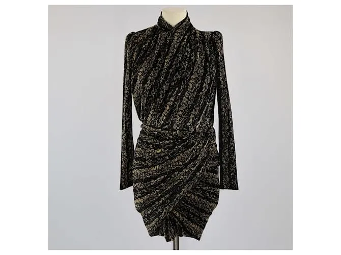 Abito Mini in Velluto Nero/Oro con Collo Alto di Balenciaga D'oro