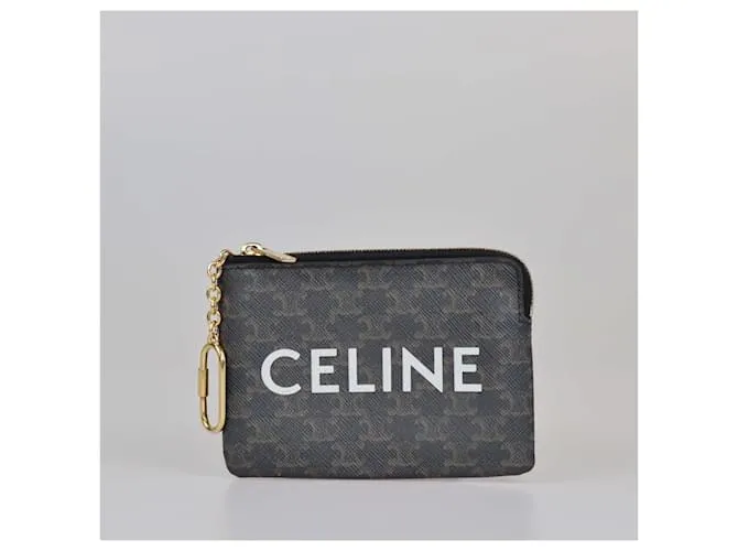 Céline Portamonete nero con logo stampato Triomphe di Celine