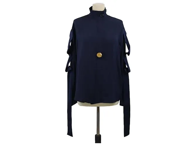 Céline Blusa blu navy con spalline Celine