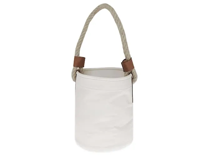 Loewe Borsa a secchiello in corda con rifiniture in pelle crema Crudo