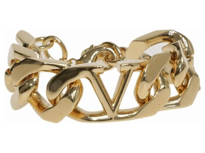 Valentino Bracciale in metallo con catena e logo V in oro D'oro