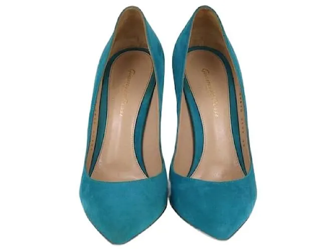 Décolleté a punta blu teal Gianvito Rossi