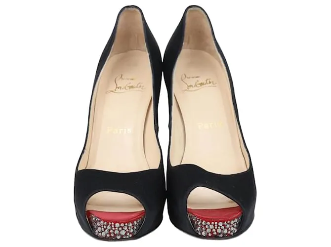 Christian Louboutin Pumps a piattaforma open toe decorate con cristalli neri Nero