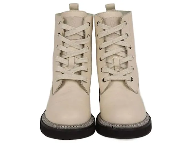 Stivaletti Monili beige chiaro con lacci Brunello Cucinelli