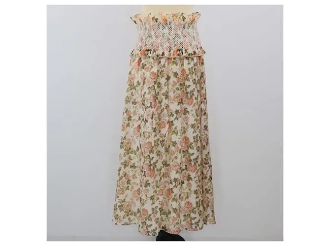 Gonna maxi affumicata con stampa floreale pesca e rosa di Zimmermann Marrone