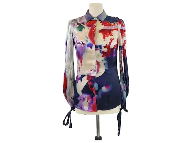 Camicia a maniche lunghe con stampa floreale astratta multicolore Roberto Cavalli