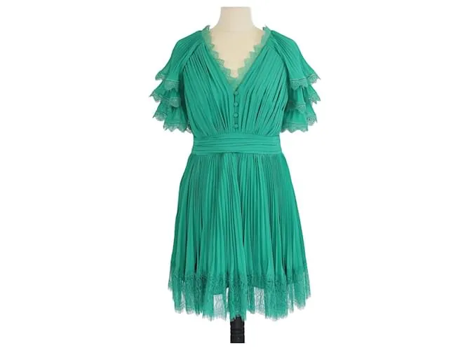 Self portrait Abito Mini Plissettato in Chiffon Verde Self-Portrait
