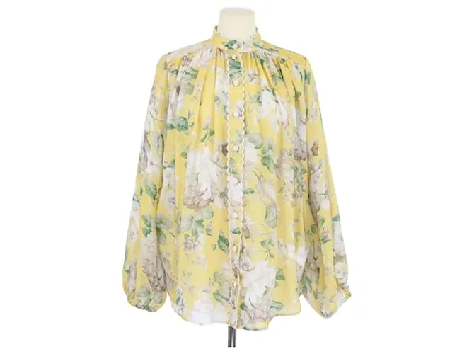 Blusa a maniche lunghe con colletto alla cinese Acacia con stampa floreale gialla Zimmermann Giallo
